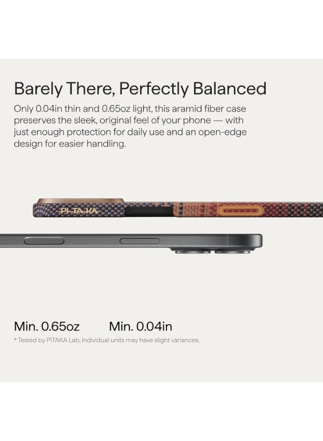 PITAKA حافظة بيتاكا لجهاز آيفون 17 مقاس 6.3" مع زر التحكم في الكاميرا، متوافقة مع ماج سيف، حافظة فائقة النحافة مع شعور بدون حافظة، مصنوعة من ألياف الأراميد 1500D، غروب الشمس - Image 4